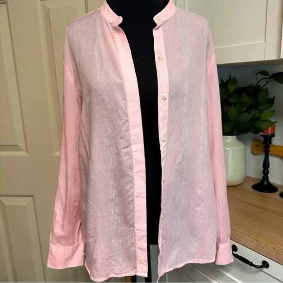 Untuckit for Her Kathryn Linen Blend Button Front Long Sleeve Shirt Size 6 Pink - Picture 2 of 11
